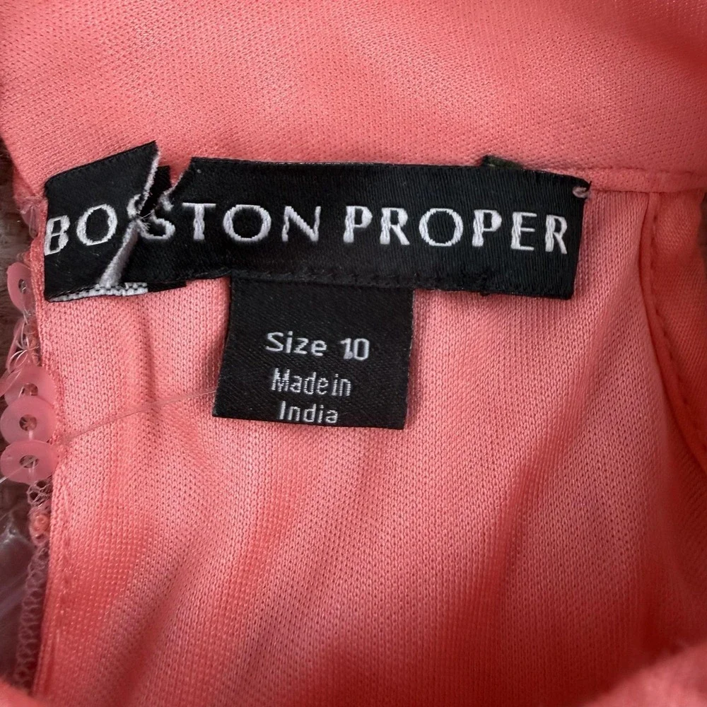 Boston Proper Dress Womens 10 Pink Coral Sequin Mesh Halter Mini Open Back NWOT